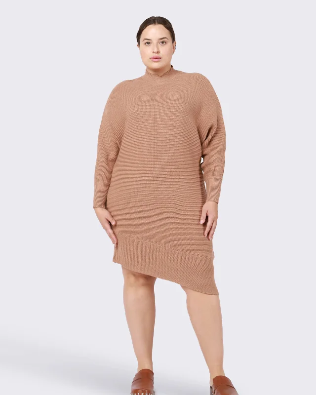 Lizette Asymmetrical Sweater Dress | Tan