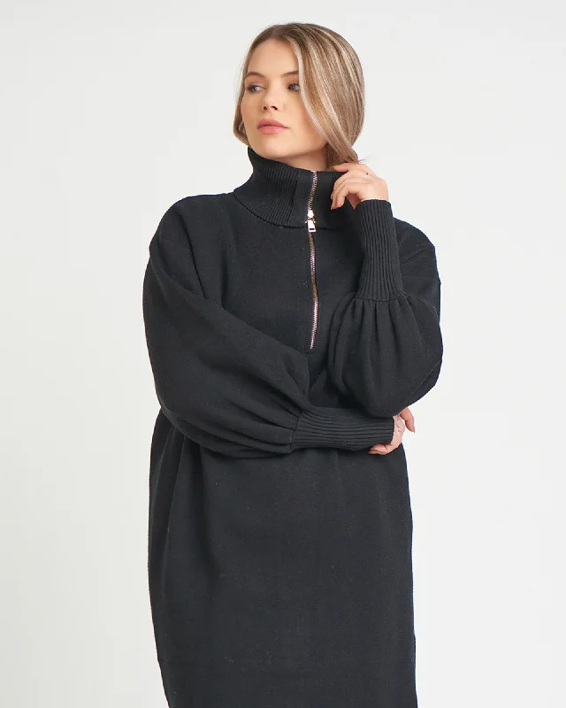 Mallory Zip Neck Sweater Dress | Black