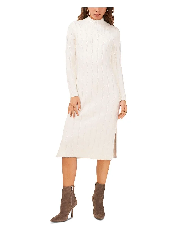 Womens Cable Knit Crewneck Sweaterdress