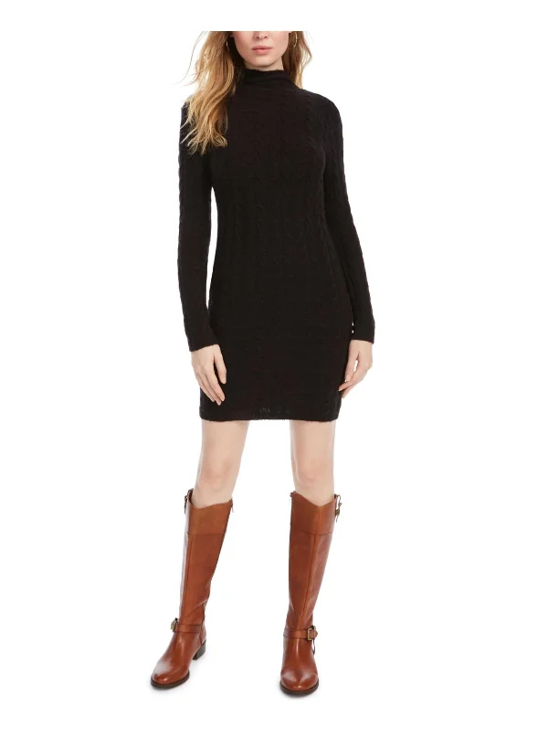 Womens Cable Knit Mock Neck Sweaterdress