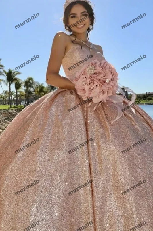 Rose Gold Quinceanera Dresses Sweetheart Sequins Sweet 15 16 Dress