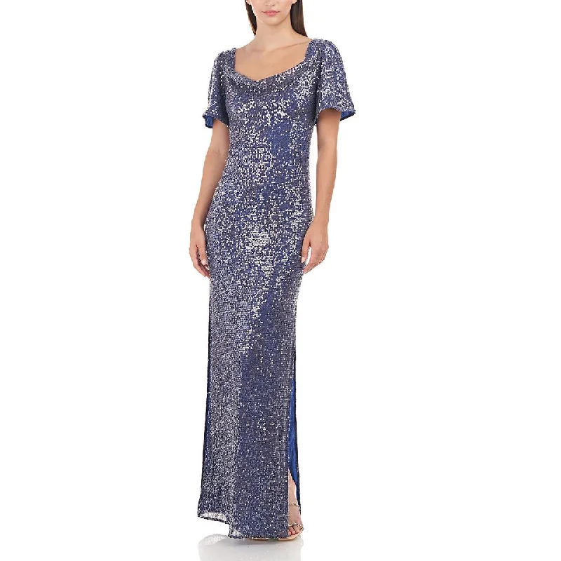 Womens Sequin Cowl Neck Evening Dress